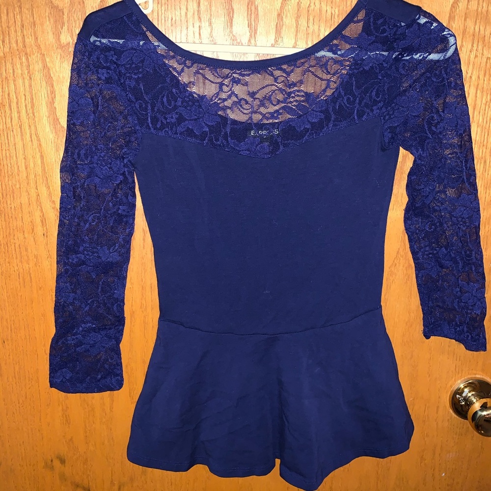 Blue lace peplum top
